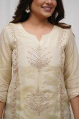 Elegant Cream Heavy Chinon Embroidered Kurta with Sharara & Dupatta Set in White – view 6