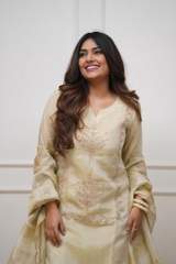 Elegant Cream Heavy Chinon Embroidered Kurta with Sharara & Dupatta Set in White – view 4