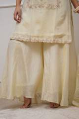 Elegant Cream Heavy Chinon Embroidered Kurta with Sharara & Dupatta Set in White – view 5