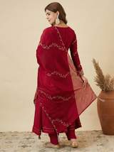Red Vichitra Silk Embroidered Anarkali Suit Set with Scalloped Dupatta – view 5