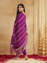 Purple Viscose Rayon Embroidered Kurti Set with Pants and Dupatta – view 3