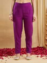 Purple Viscose Rayon Embroidered Kurti Set with Pants and Dupatta – view 5