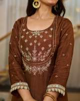 Elegant Brown Vichitra Silk Embroidered Kurta Set with Dupatta – view 6