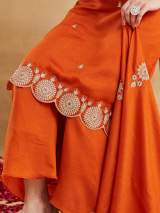 Rust Orange Vichitra Silk Embroidered Kurti Set with Palazzo & Dupatta – view 7